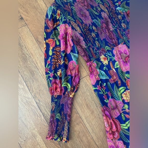 FARM Rio Macaw Bloom Floral Smocked Juliet Sleeve Dress size XL - Picture 10 of 16